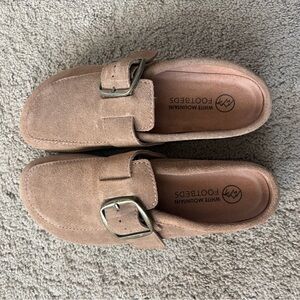 White Mountain Tan Suede Slip-On Cork Footbed Clogs